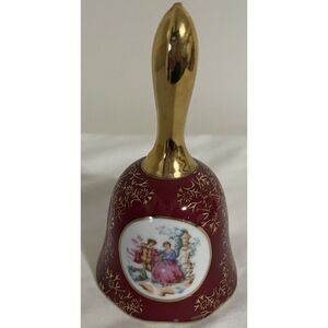 VINTAGE PORCELAIN BELL CRIMSON GOLD HANDLE TRIM COURTING‎ COUPLE MEDALLION JAPAN